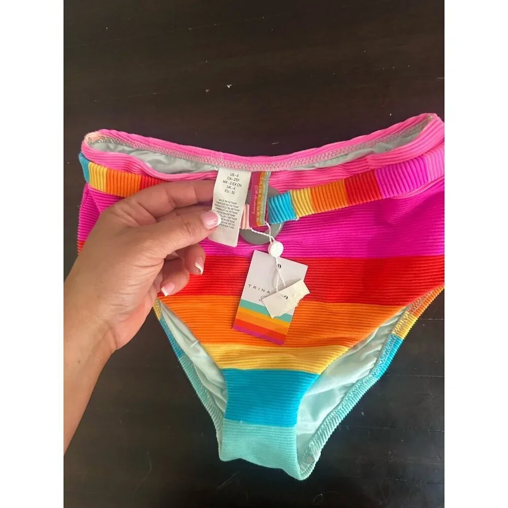 Trina Turk Women's High Waist Hipster Bikini Swimsuit Bottom Rainbow Size 0 NWT - Picture 5 of 6